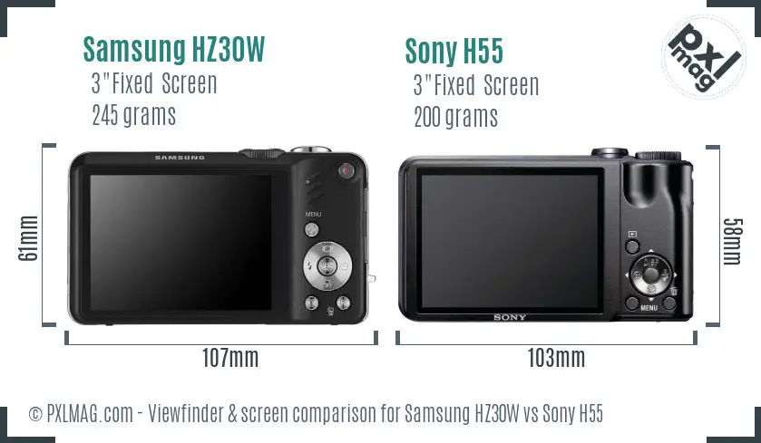 Samsung HZ30W vs Sony H55 Screen and Viewfinder comparison