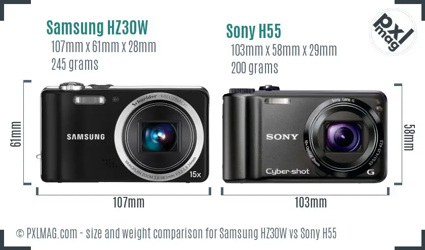 Samsung HZ30W vs Sony H55 size comparison