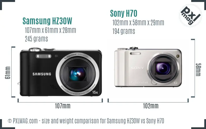 Samsung HZ30W vs Sony H70 size comparison