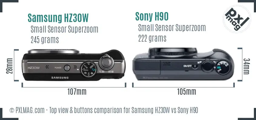 Samsung HZ30W vs Sony H90 top view buttons comparison