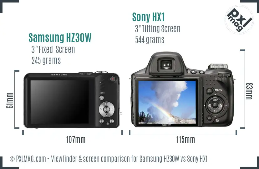 Samsung HZ30W vs Sony HX1 Screen and Viewfinder comparison