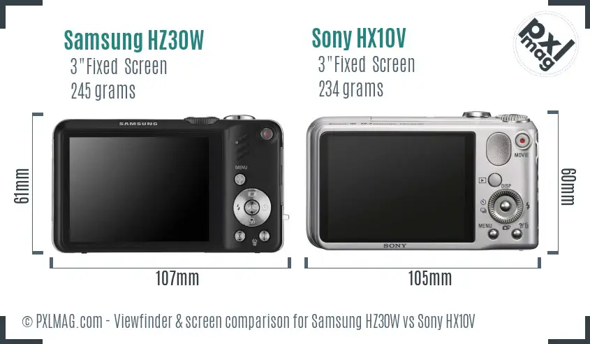 Samsung HZ30W vs Sony HX10V Screen and Viewfinder comparison