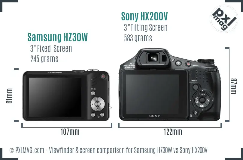 Samsung HZ30W vs Sony HX200V Screen and Viewfinder comparison