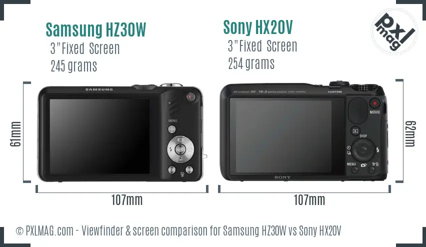 Samsung HZ30W vs Sony HX20V Screen and Viewfinder comparison