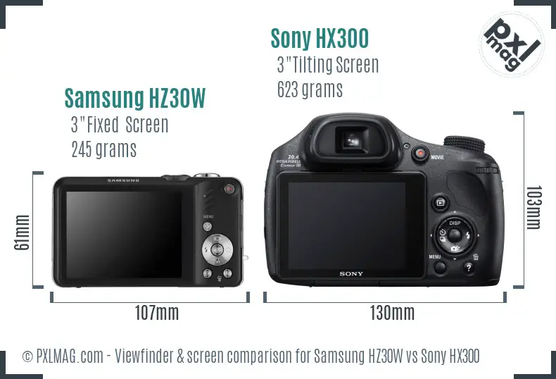 Samsung HZ30W vs Sony HX300 Screen and Viewfinder comparison