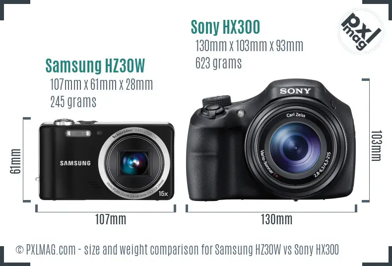 Samsung HZ30W vs Sony HX300 size comparison