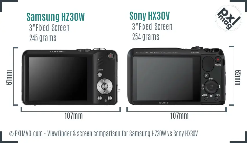 Samsung HZ30W vs Sony HX30V Screen and Viewfinder comparison