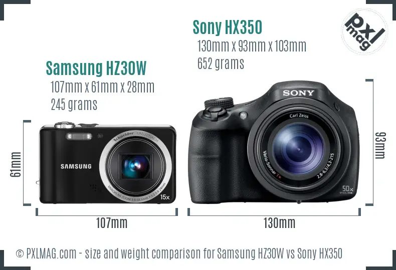 Samsung HZ30W vs Sony HX350 size comparison