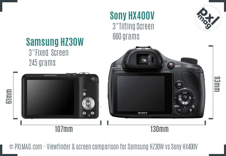 Samsung HZ30W vs Sony HX400V Screen and Viewfinder comparison