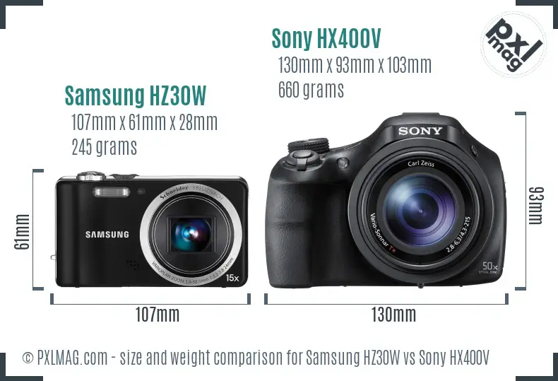 Samsung HZ30W vs Sony HX400V size comparison