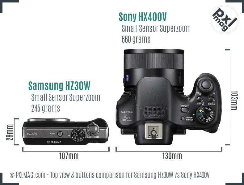 Samsung HZ30W vs Sony HX400V top view buttons comparison