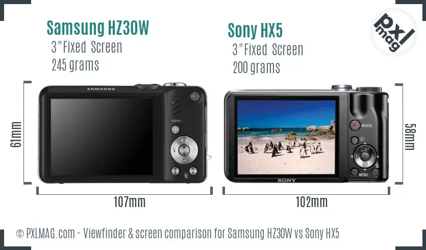 Samsung HZ30W vs Sony HX5 Screen and Viewfinder comparison