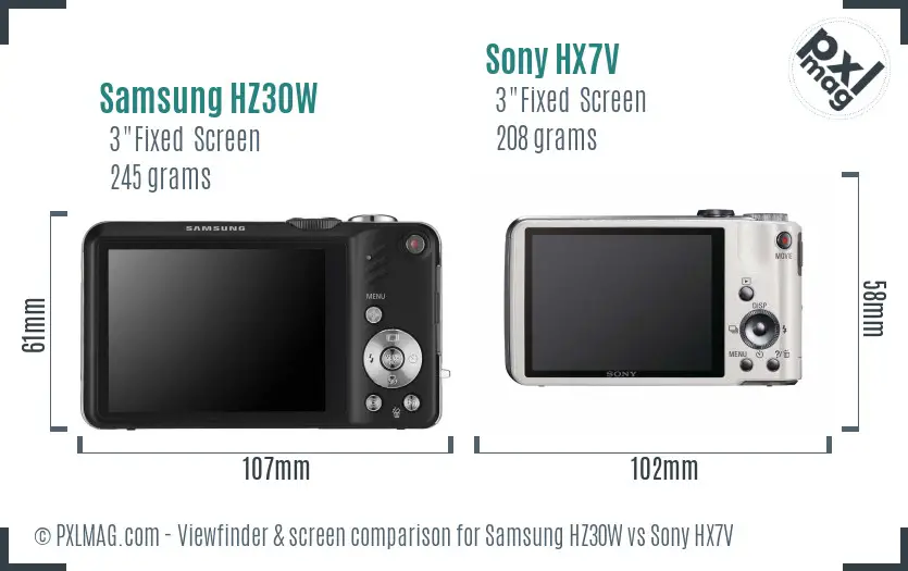 Samsung HZ30W vs Sony HX7V Screen and Viewfinder comparison