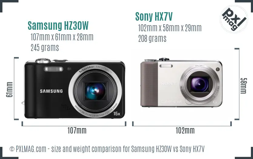 Samsung HZ30W vs Sony HX7V size comparison