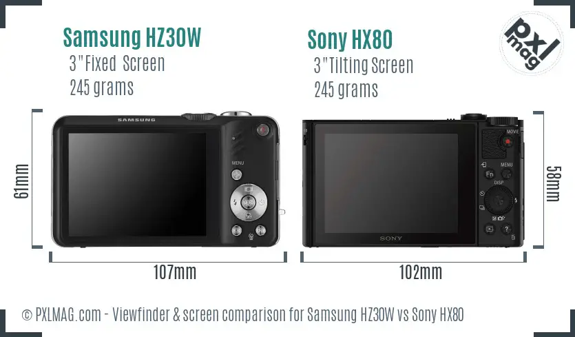 Samsung HZ30W vs Sony HX80 Screen and Viewfinder comparison