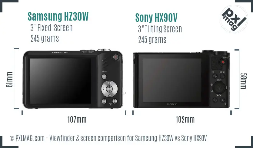 Samsung HZ30W vs Sony HX90V Screen and Viewfinder comparison