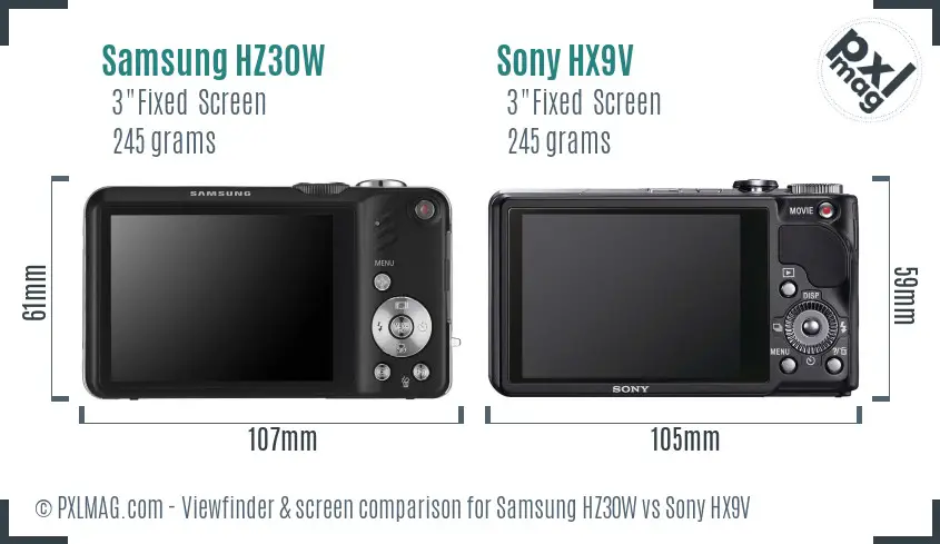 Samsung HZ30W vs Sony HX9V Screen and Viewfinder comparison