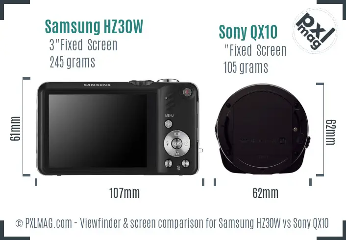 Samsung HZ30W vs Sony QX10 Screen and Viewfinder comparison
