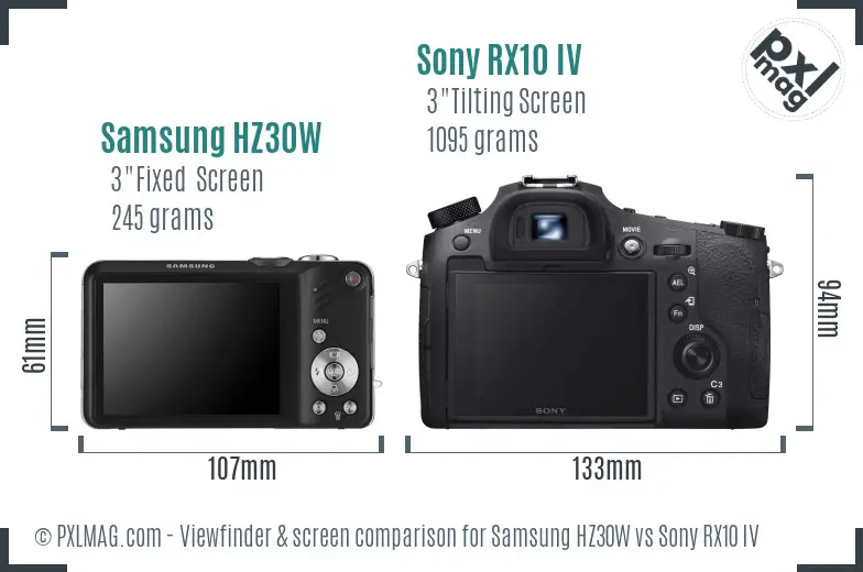 Samsung HZ30W vs Sony RX10 IV Screen and Viewfinder comparison