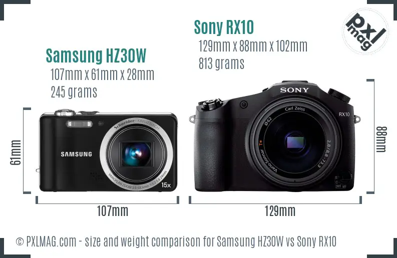 Samsung HZ30W vs Sony RX10 size comparison