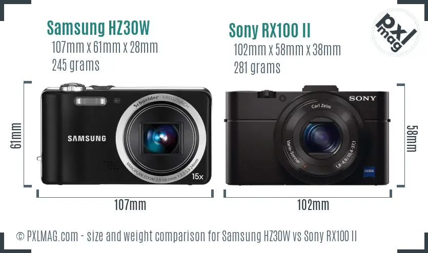 Samsung HZ30W vs Sony RX100 II size comparison