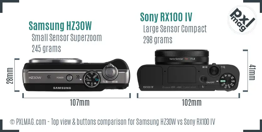 Samsung HZ30W vs Sony RX100 IV top view buttons comparison