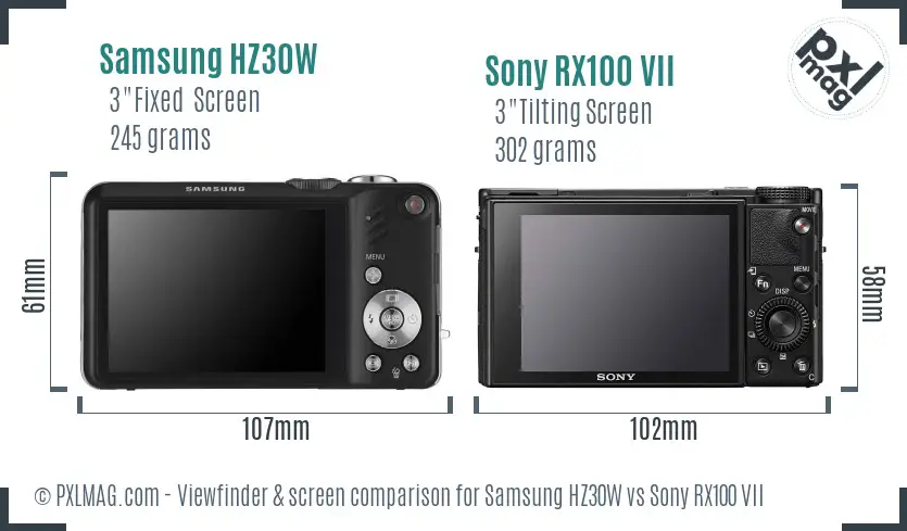 Samsung HZ30W vs Sony RX100 VII Screen and Viewfinder comparison