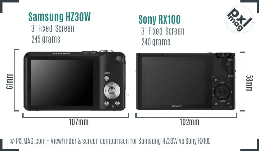 Samsung HZ30W vs Sony RX100 Screen and Viewfinder comparison