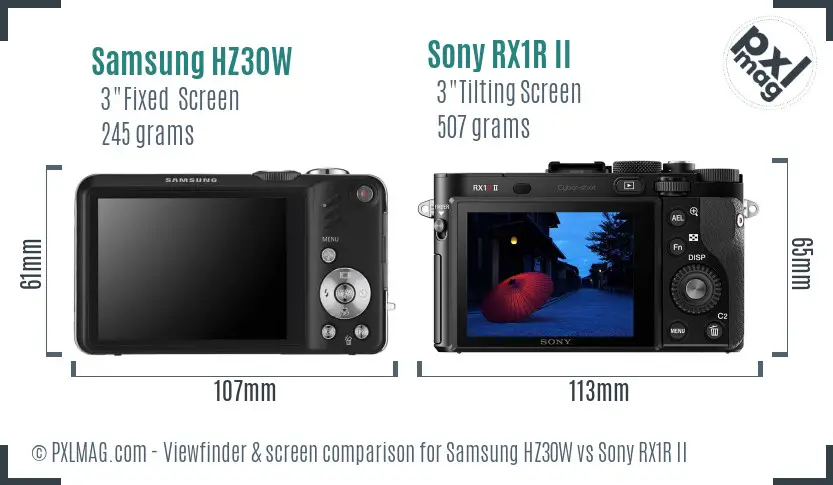 Samsung HZ30W vs Sony RX1R II Screen and Viewfinder comparison