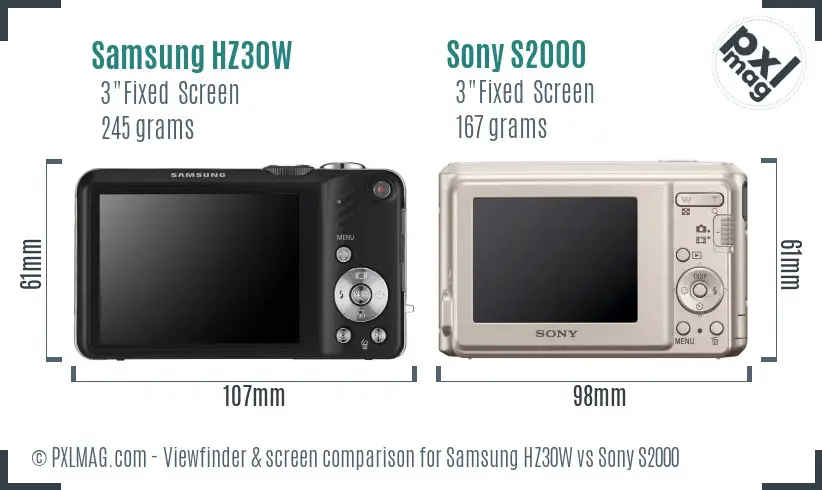 Samsung HZ30W vs Sony S2000 Screen and Viewfinder comparison