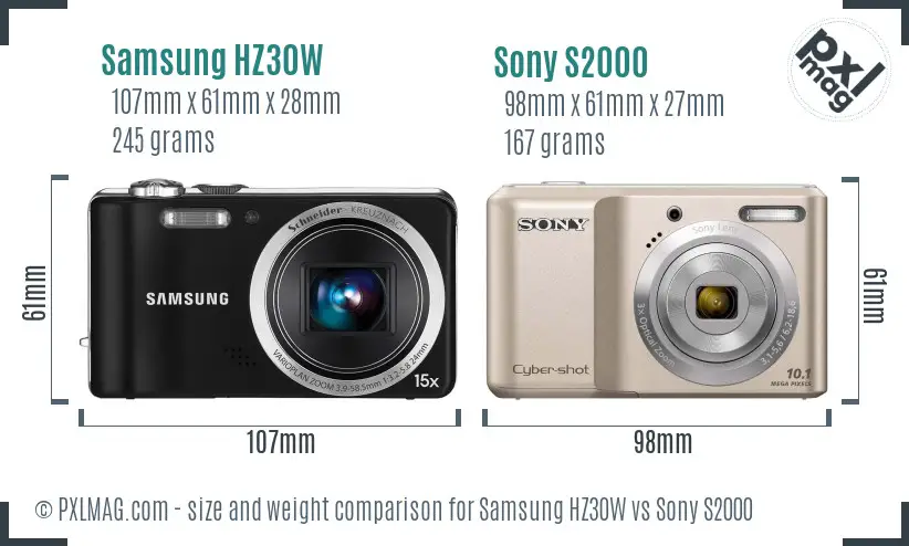 Samsung HZ30W vs Sony S2000 size comparison