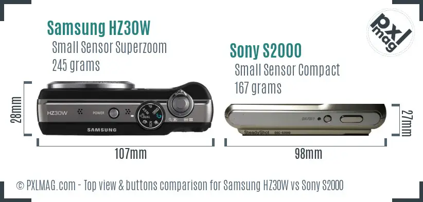 Samsung HZ30W vs Sony S2000 top view buttons comparison