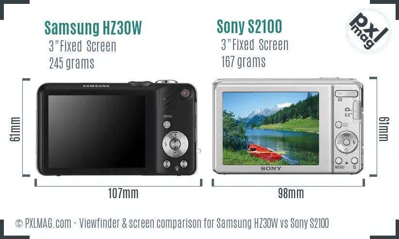 Samsung HZ30W vs Sony S2100 Screen and Viewfinder comparison