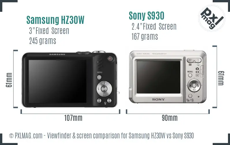 Samsung HZ30W vs Sony S930 Screen and Viewfinder comparison