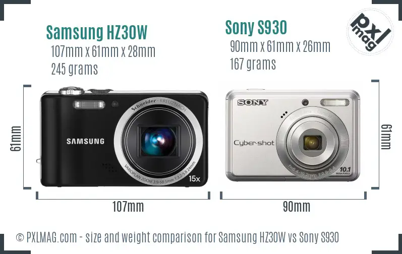 Samsung HZ30W vs Sony S930 size comparison