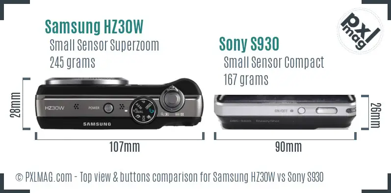 Samsung HZ30W vs Sony S930 top view buttons comparison
