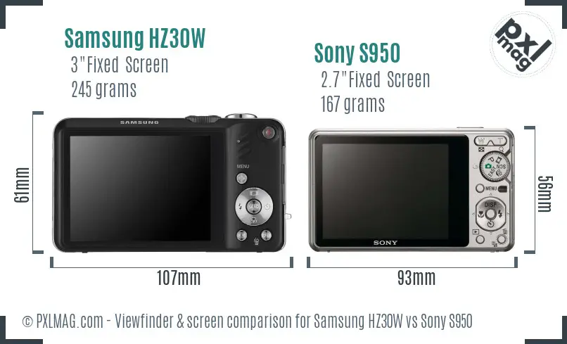 Samsung HZ30W vs Sony S950 Screen and Viewfinder comparison