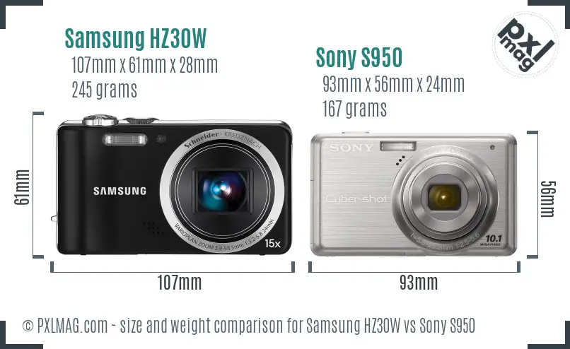 Samsung HZ30W vs Sony S950 size comparison
