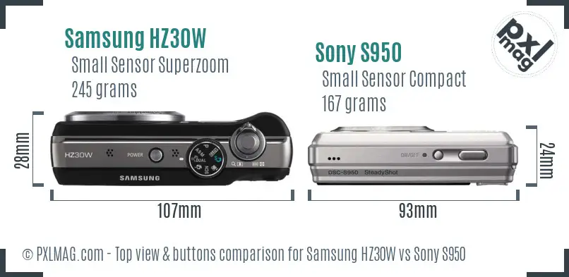 Samsung HZ30W vs Sony S950 top view buttons comparison