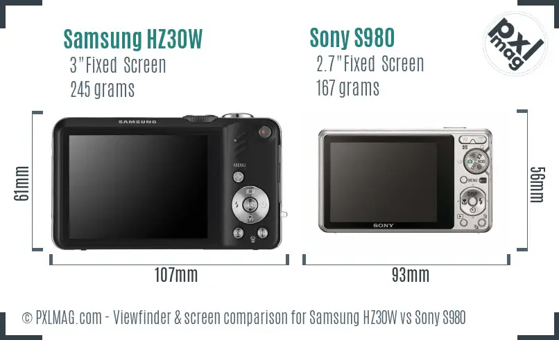 Samsung HZ30W vs Sony S980 Screen and Viewfinder comparison