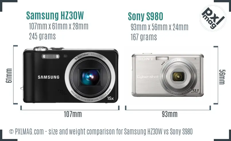 Samsung HZ30W vs Sony S980 size comparison
