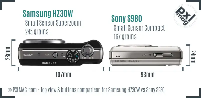 Samsung HZ30W vs Sony S980 top view buttons comparison