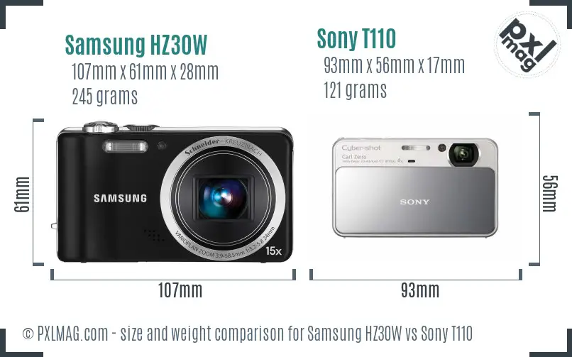 Samsung HZ30W vs Sony T110 size comparison