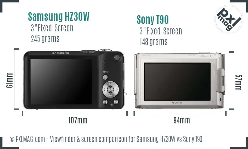 Samsung HZ30W vs Sony T90 Screen and Viewfinder comparison