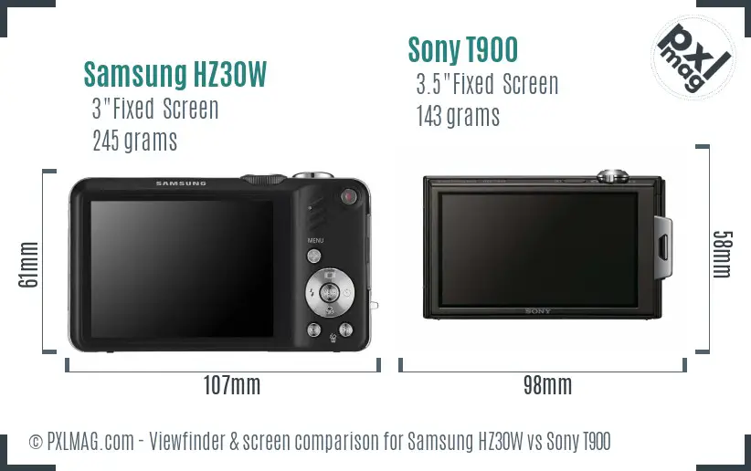 Samsung HZ30W vs Sony T900 Screen and Viewfinder comparison