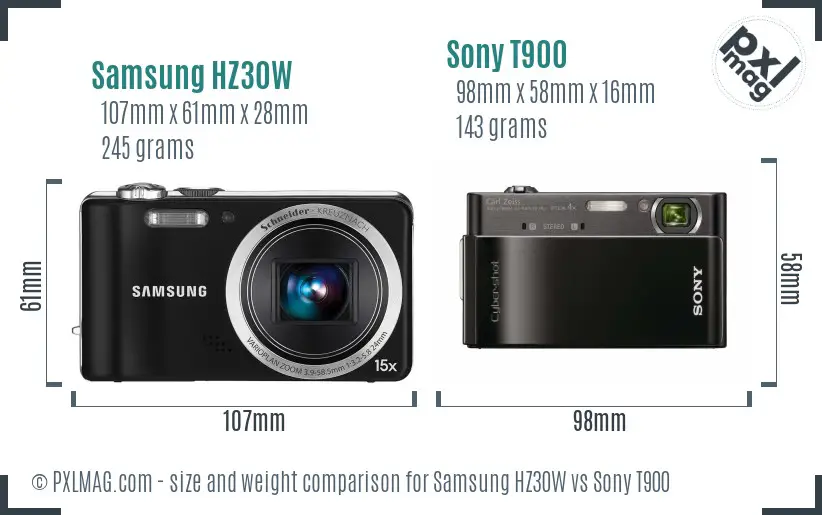 Samsung HZ30W vs Sony T900 size comparison
