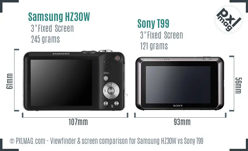 Samsung HZ30W vs Sony T99 Screen and Viewfinder comparison
