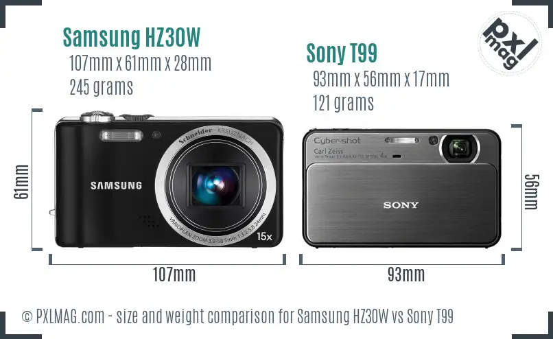 Samsung HZ30W vs Sony T99 size comparison