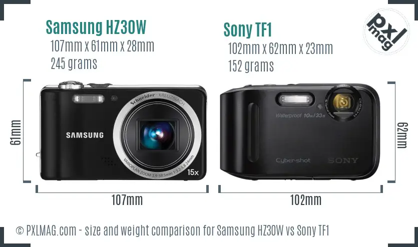 Samsung HZ30W vs Sony TF1 size comparison