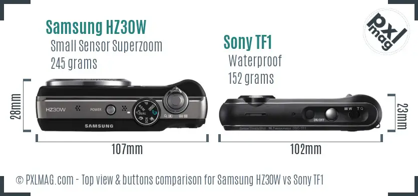 Samsung HZ30W vs Sony TF1 top view buttons comparison
